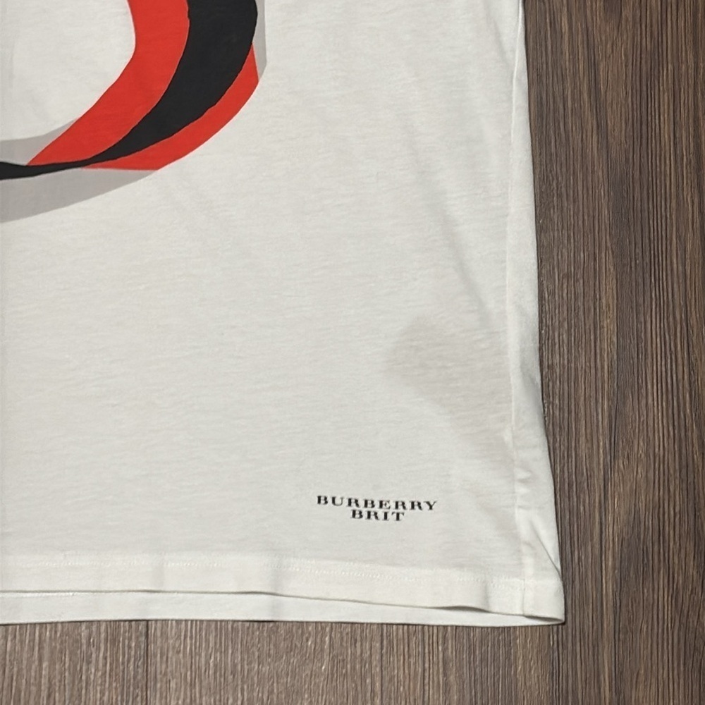 Burberry Brit Graphic Logo T-Shirt White Cotton Size Large Designer Tee - Picture 4 of 8